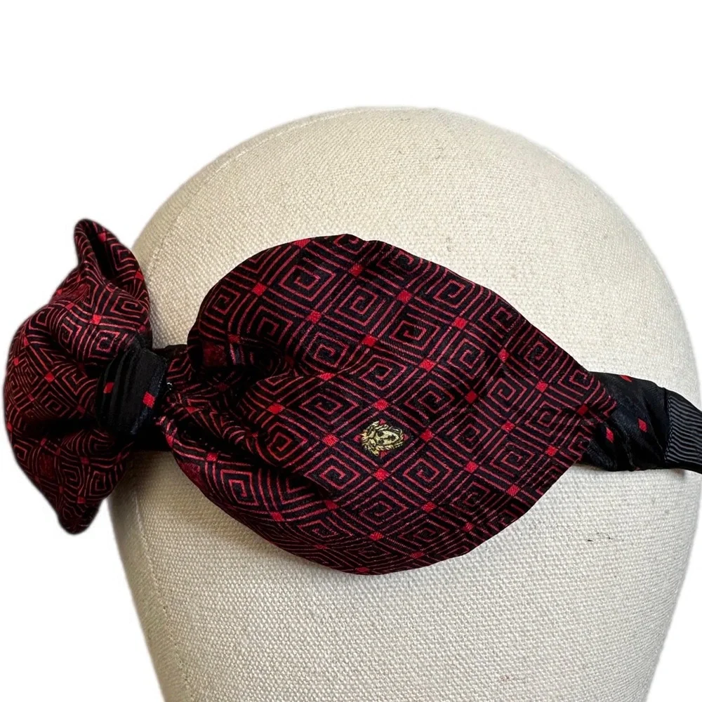 CUSTOM, ONE-OF-A-KIND VERSACE SILK TIE HEADBAND W/ BOW